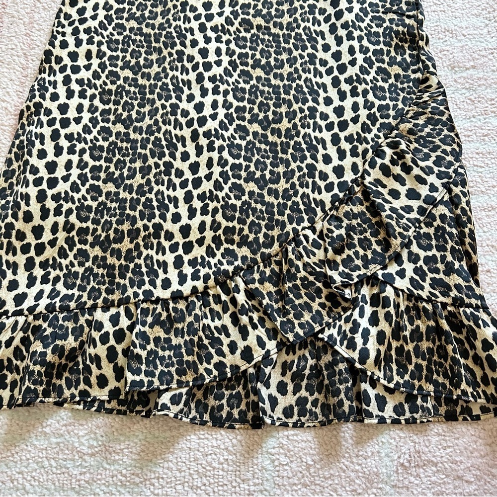 NWT L&B Leopard Satin Mini Dress Size Large Ruffles Festival Cocktail Party Boho - Picture 5 of 10
